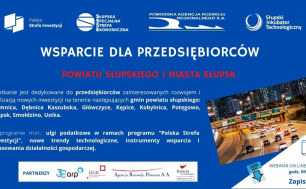 Plansza promująca webinar dla przedsiębiorców z regionu słupskiego